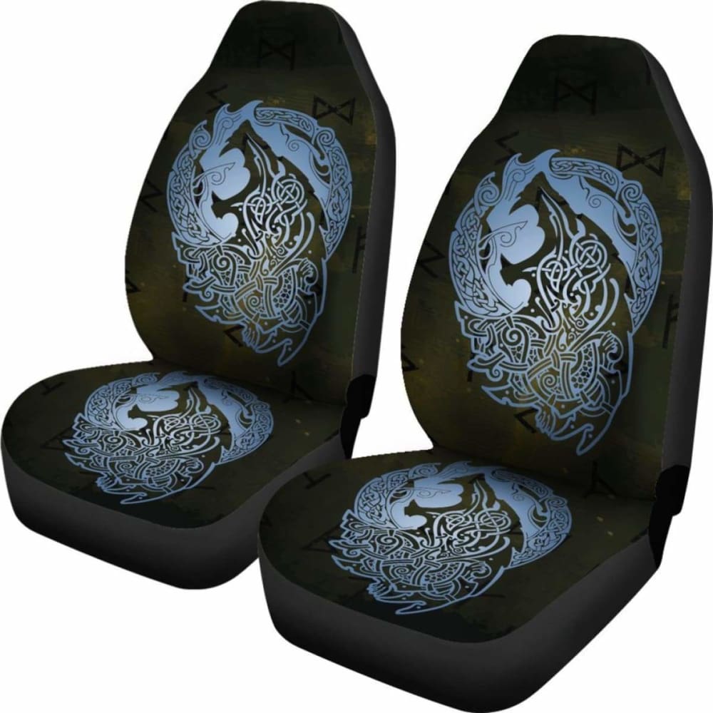 Norse Viking Car Seat Covers - Viking Wolf Celtic Galaxy Car Seat Covers Blue Amazing 105905 - YourCarButBetter