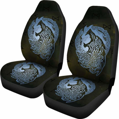 Norse Viking Car Seat Covers - Viking Wolf Celtic Galaxy Car Seat Covers Blue Amazing 105905 - YourCarButBetter