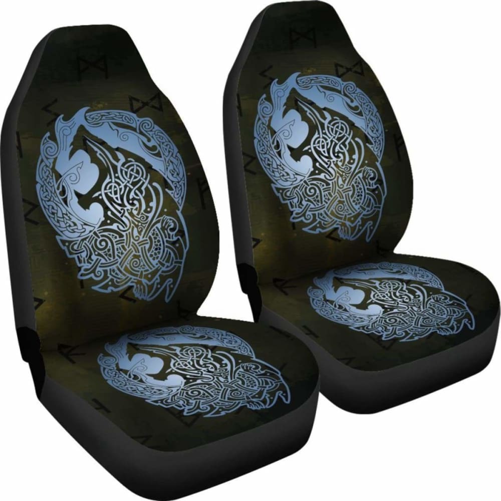 Norse Viking Car Seat Covers - Viking Wolf Celtic Galaxy Car Seat Covers Blue Amazing 105905 - YourCarButBetter