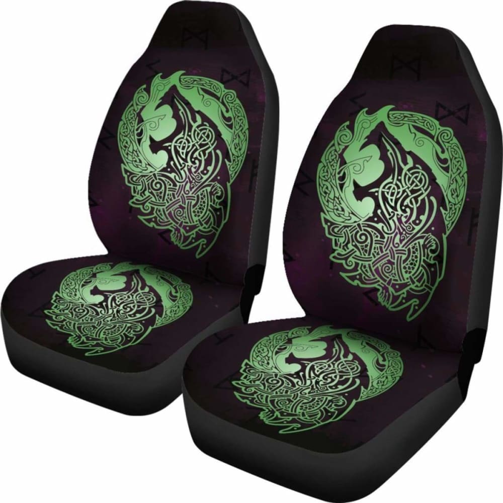 Norse Viking Car Seat Covers - Viking Wolf Celtic Galaxy Car Seat Covers Green Amazing 105905 - YourCarButBetter