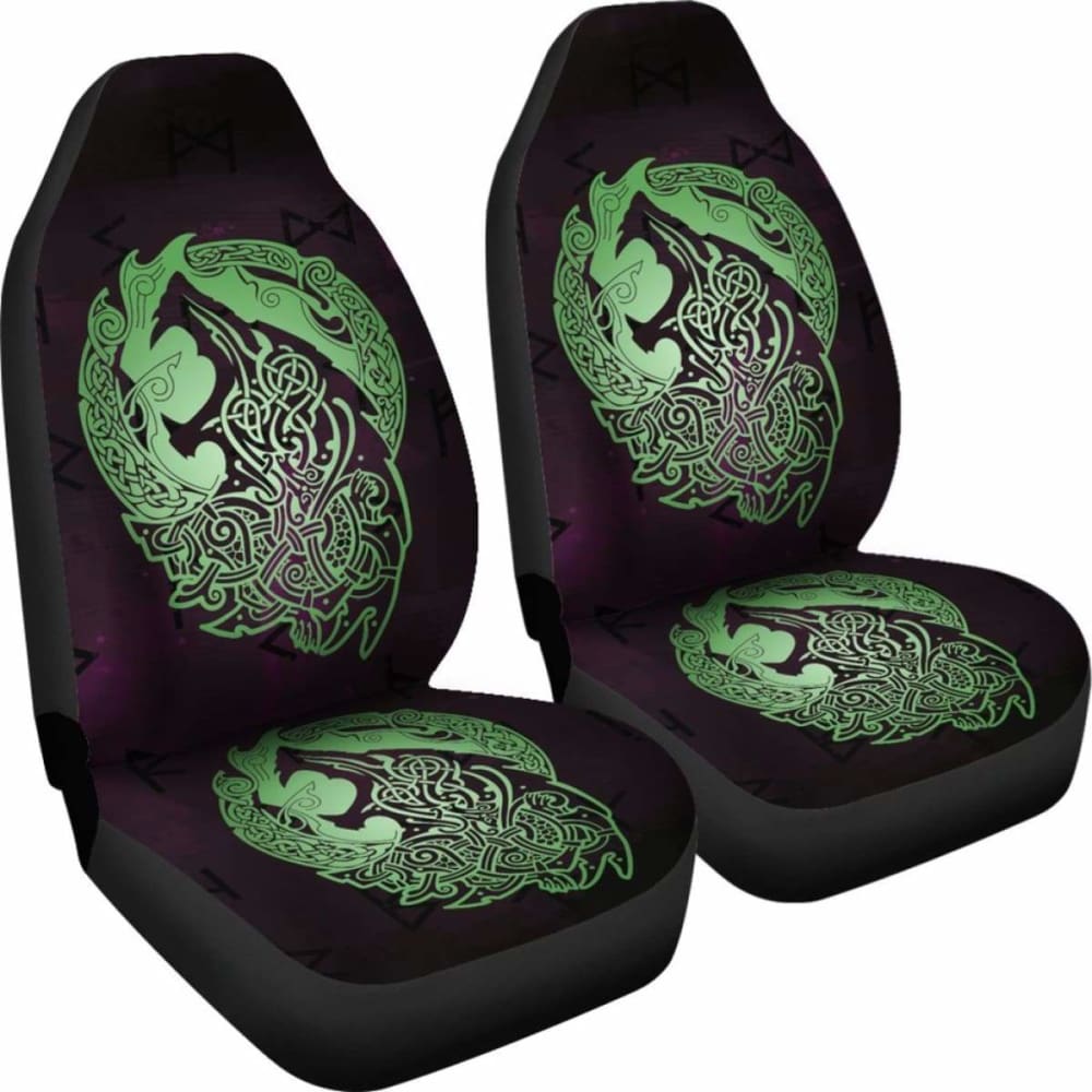 Norse Viking Car Seat Covers - Viking Wolf Celtic Galaxy Car Seat Covers Green Amazing 105905 - YourCarButBetter
