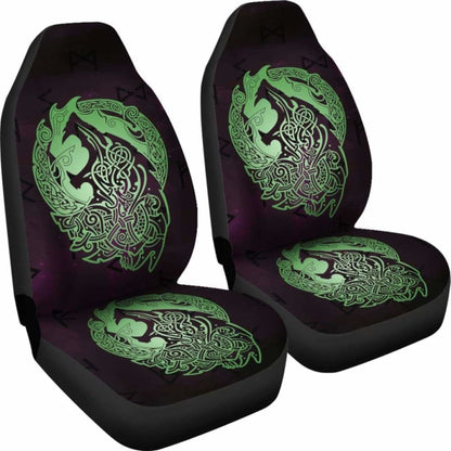 Norse Viking Car Seat Covers - Viking Wolf Celtic Galaxy Car Seat Covers Green Amazing 105905 - YourCarButBetter