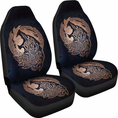 Norse Viking Car Seat Covers - Viking Wolf Celtic Galaxy Car Seat Covers Orange Amazing 105905 - YourCarButBetter