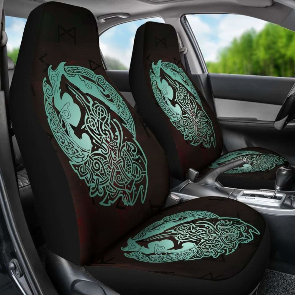 Norse Viking Car Seat Covers - Viking Wolf Celtic Galaxy Car Seat Covers Turquoise Amazing 105905 - YourCarButBetter