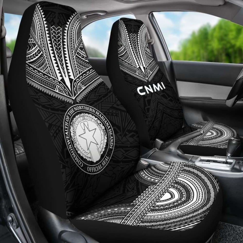 Northern Mariana Islands Car Seat Cover - C N M I Seal Polynesian Chief Tattoo Black Version - 10 174914 - YourCarButBetter