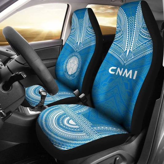 Northern Mariana Islands Car Seat Cover - C N M I Seal Polynesian Chief Tattoo Blue Version - 10 174914 - YourCarButBetter