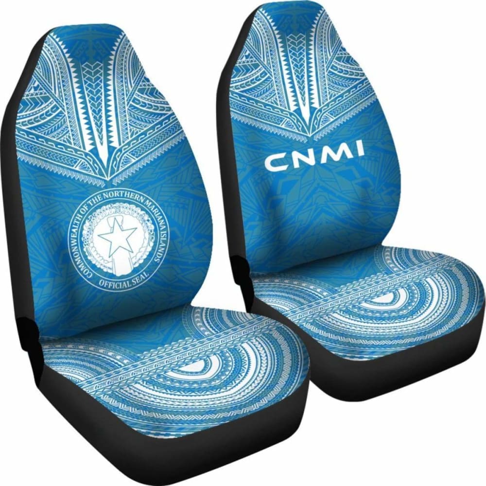 Northern Mariana Islands Car Seat Cover - C N M I Seal Polynesian Chief Tattoo Blue Version - 10 174914 - YourCarButBetter