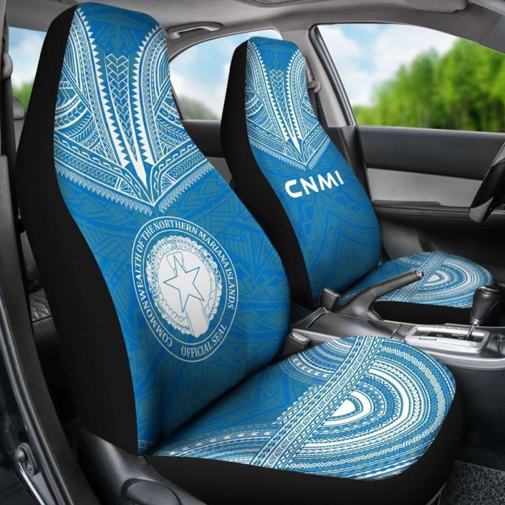 Northern Mariana Islands Car Seat Cover - C N M I Seal Polynesian Chief Tattoo Blue Version - 10 174914 - YourCarButBetter