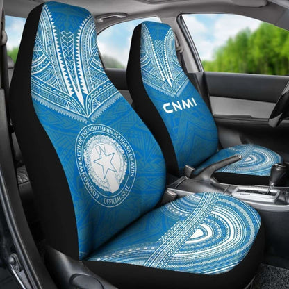 Northern Mariana Islands Car Seat Cover - C N M I Seal Polynesian Chief Tattoo Blue Version - 10 174914 - YourCarButBetter