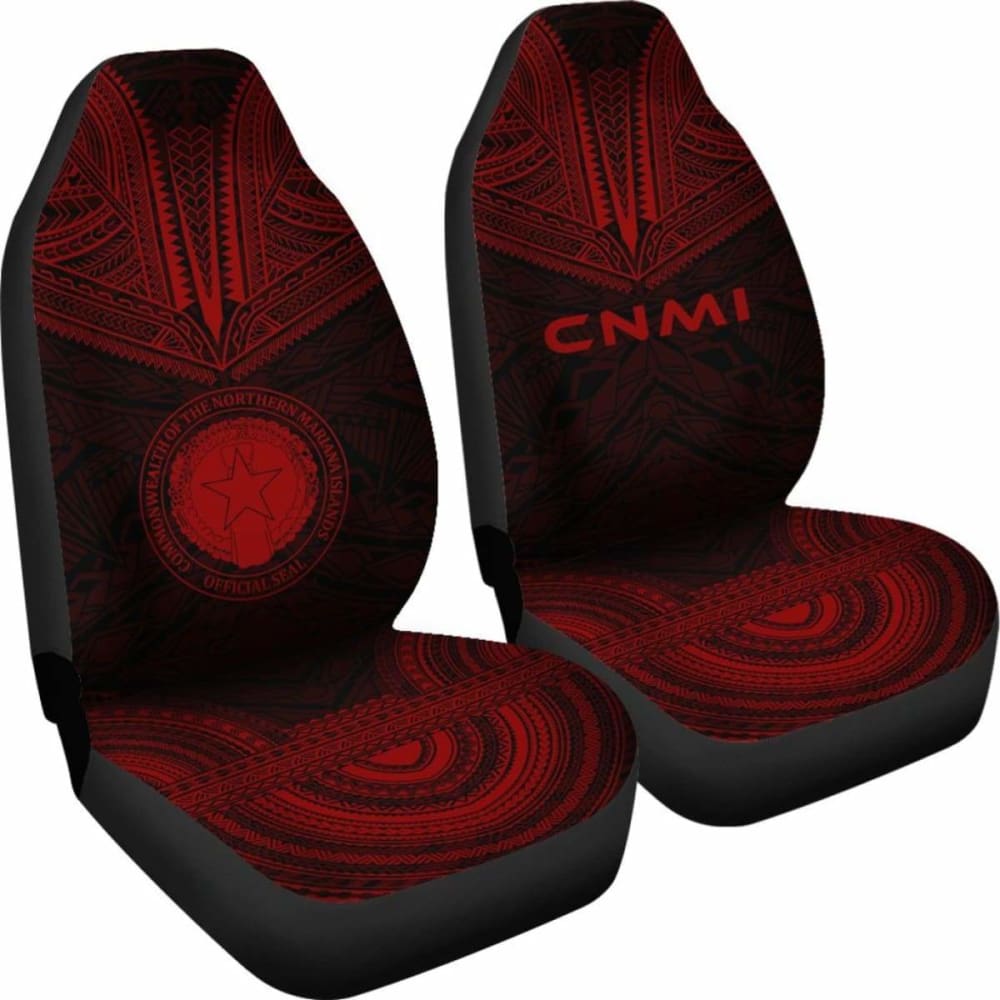 Northern Mariana Islands Car Seat Cover - C N M I Seal Polynesian Chief Tattoo Red Version - 10 174914 - YourCarButBetter