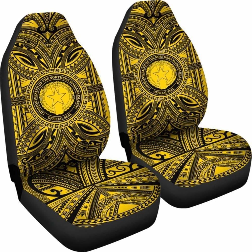 Northern Mariana Islands Car Seat Cover - Northern Mariana Islands Coat Of Arms Polynesian Gold Black 105905 - YourCarButBetter