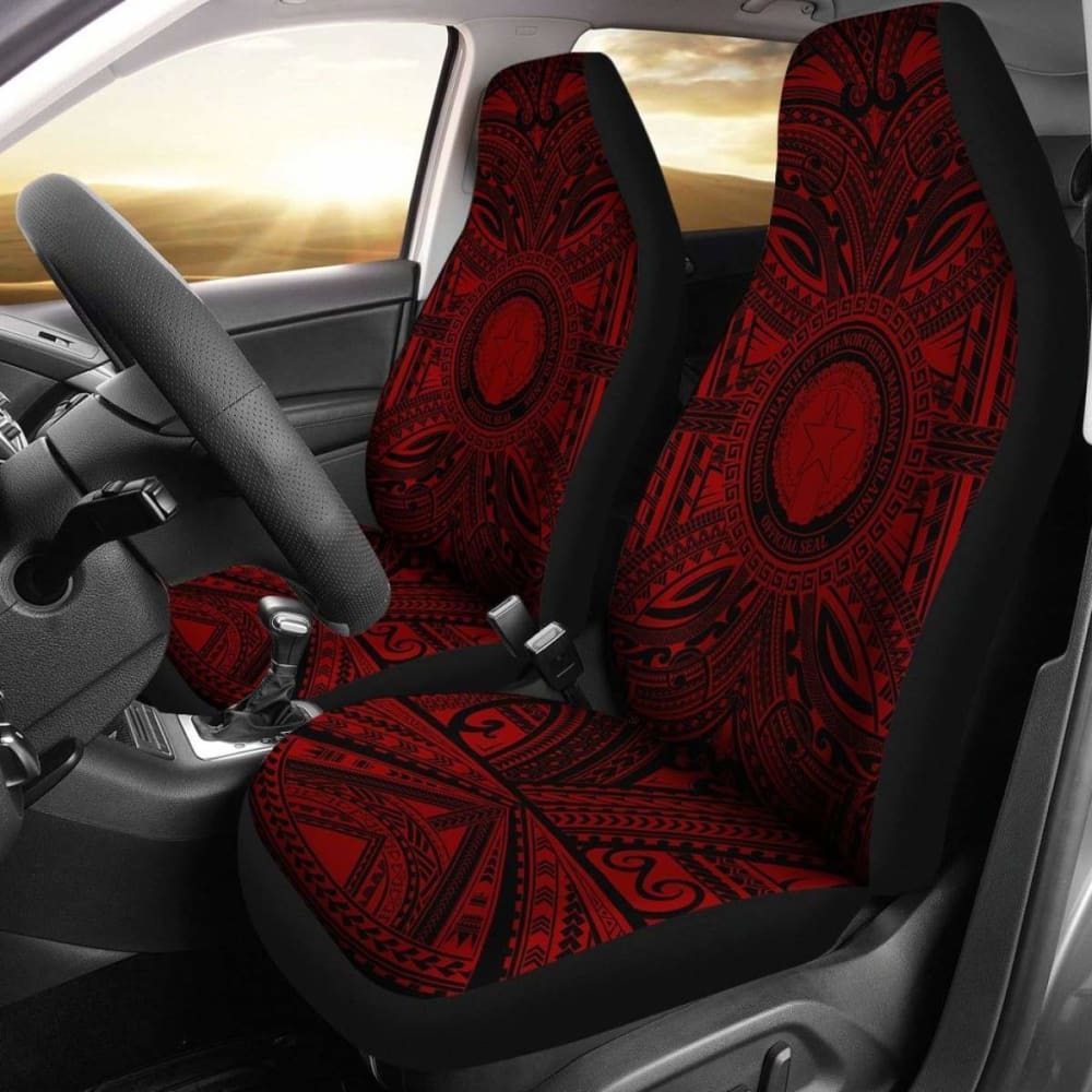 Northern Mariana Islands Car Seat Cover - Northern Mariana Islands Coat Of Arms Polynesian Red Black 105905 - YourCarButBetter