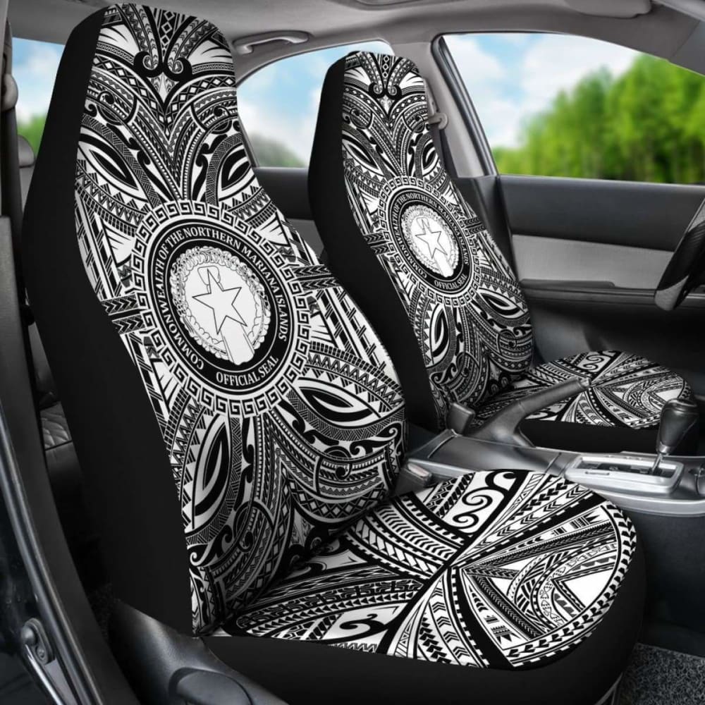 Northern Mariana Islands Car Seat Cover - Northern Mariana Islands Coat Of Arms Polynesian White Black 105905 - YourCarButBetter