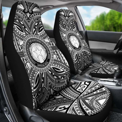 Northern Mariana Islands Car Seat Cover - Northern Mariana Islands Coat Of Arms Polynesian White Black 105905 - YourCarButBetter