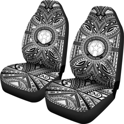 Northern Mariana Islands Car Seat Cover - Northern Mariana Islands Coat Of Arms Polynesian White Black 105905 - YourCarButBetter