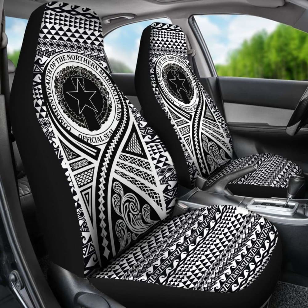 Northern Mariana Islands Car Seat Cover - Northern Mariana Islands Seal Polynesian Tattoo Black - 9 174914 - YourCarButBetter
