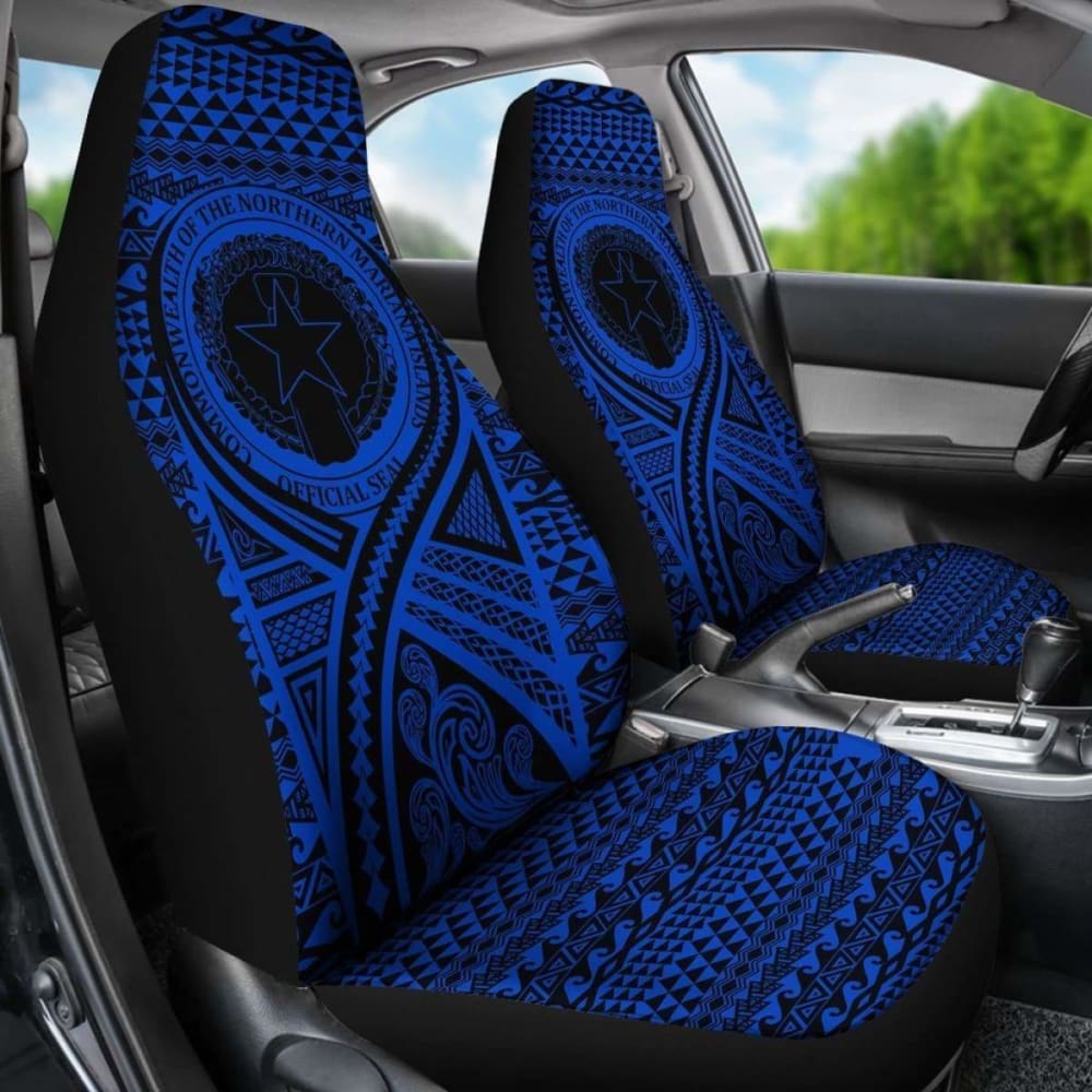 Northern Mariana Islands Car Seat Cover - Northern Mariana Islands Seal Polynesian Tattoo Blue - 9 174914 - YourCarButBetter
