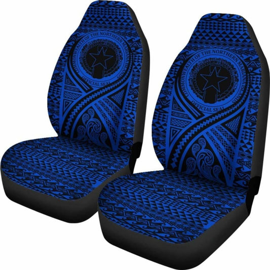Northern Mariana Islands Car Seat Cover - Northern Mariana Islands Seal Polynesian Tattoo Blue - 9 174914 - YourCarButBetter