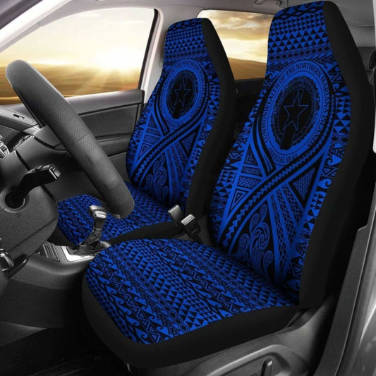 Northern Mariana Islands Car Seat Cover - Northern Mariana Islands Seal Polynesian Tattoo Blue - 9 174914 - YourCarButBetter