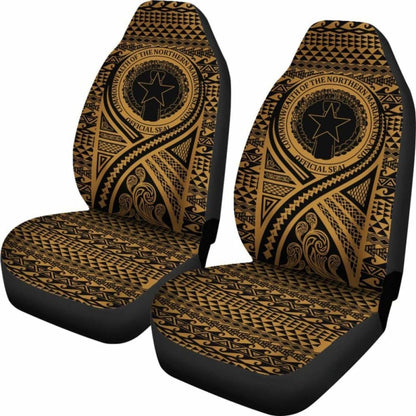 Northern Mariana Islands Car Seat Cover - Northern Mariana Islands Seal Polynesian Tattoo Gold - 9 174914 - YourCarButBetter