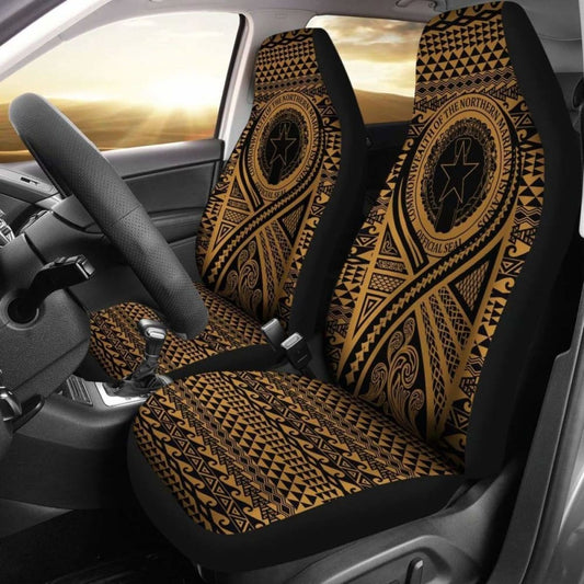 Northern Mariana Islands Car Seat Cover - Northern Mariana Islands Seal Polynesian Tattoo Gold - 9 174914 - YourCarButBetter