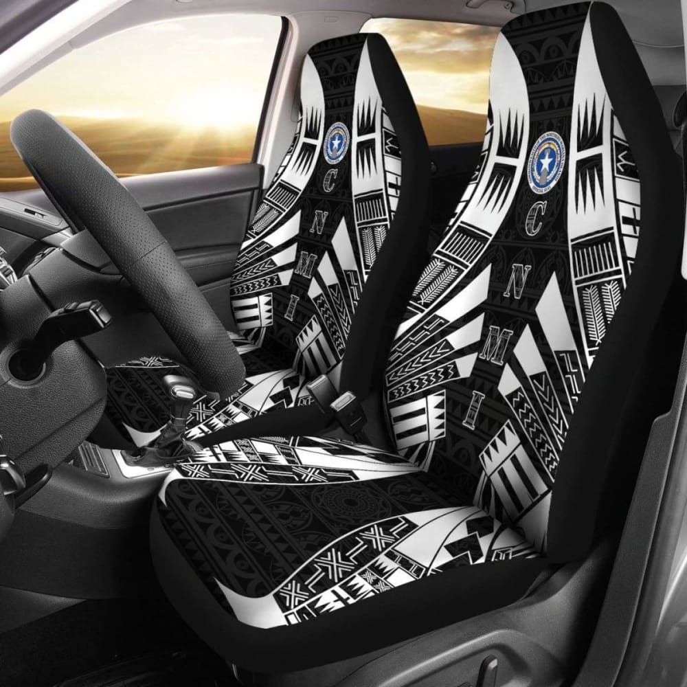 Northern Mariana Islands Car Seat Covers - C N M I Seal Polynesian Tattoo Black - 9 174914 - YourCarButBetter