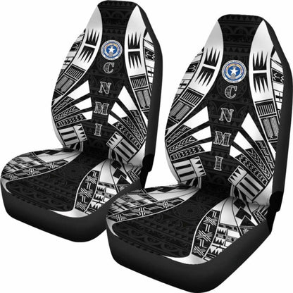 Northern Mariana Islands Car Seat Covers - C N M I Seal Polynesian Tattoo Black - 9 174914 - YourCarButBetter