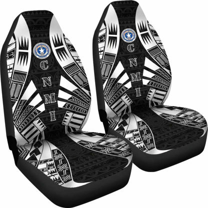 Northern Mariana Islands Car Seat Covers - C N M I Seal Polynesian Tattoo Black - 9 174914 - YourCarButBetter