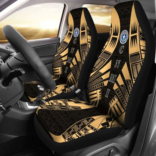 Northern Mariana Islands Car Seat Covers - C N M I Seal Polynesian Tattoo Gold - 9 174914 - YourCarButBetter
