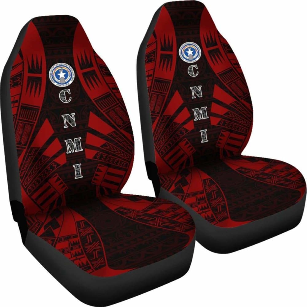 Northern Mariana Islands Car Seat Covers - C N M I Seal Polynesian Tattoo Red - 9 174914 - YourCarButBetter