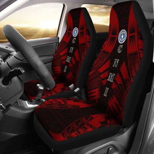 Northern Mariana Islands Car Seat Covers - C N M I Seal Polynesian Tattoo Red - 9 174914 - YourCarButBetter