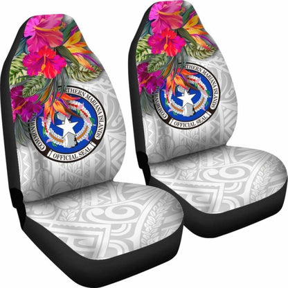 Northern Mariana Islands Car Seat Covers Polynesian Hibiscus White Pattern - 232125 - YourCarButBetter