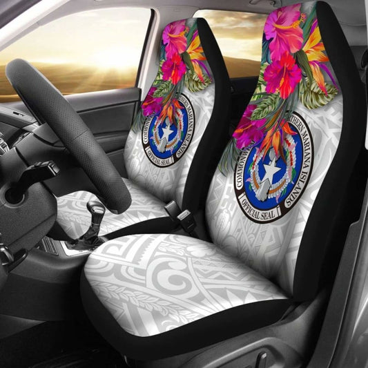 Northern Mariana Islands Car Seat Covers Polynesian Hibiscus White Pattern - 232125 - YourCarButBetter