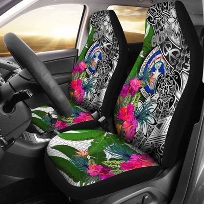 Northern Mariana Islands Car Seat Covers White - Turtle Plumeria Banana Leaf - 091114 - YourCarButBetter