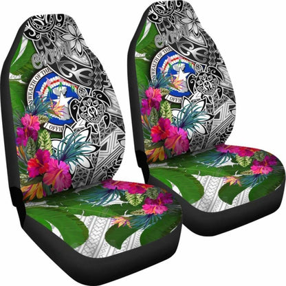 Northern Mariana Islands Car Seat Covers White - Turtle Plumeria Banana Leaf - 091114 - YourCarButBetter