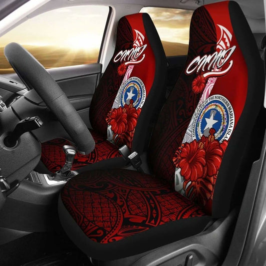 Northern Mariana Islands Polynesian Car Seat Covers - Coat Of Arm With Hibiscus - 232125 - YourCarButBetter