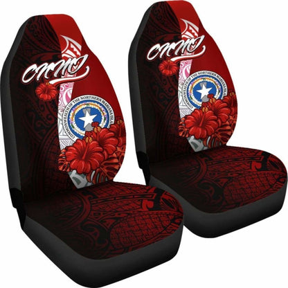 Northern Mariana Islands Polynesian Car Seat Covers - Coat Of Arm With Hibiscus - 232125 - YourCarButBetter