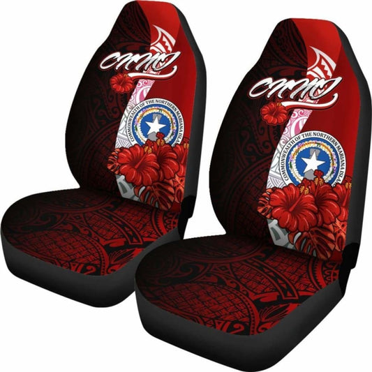 Northern Mariana Islands Polynesian Car Seat Covers - Coat Of Arm With Hibiscus - 232125 - YourCarButBetter