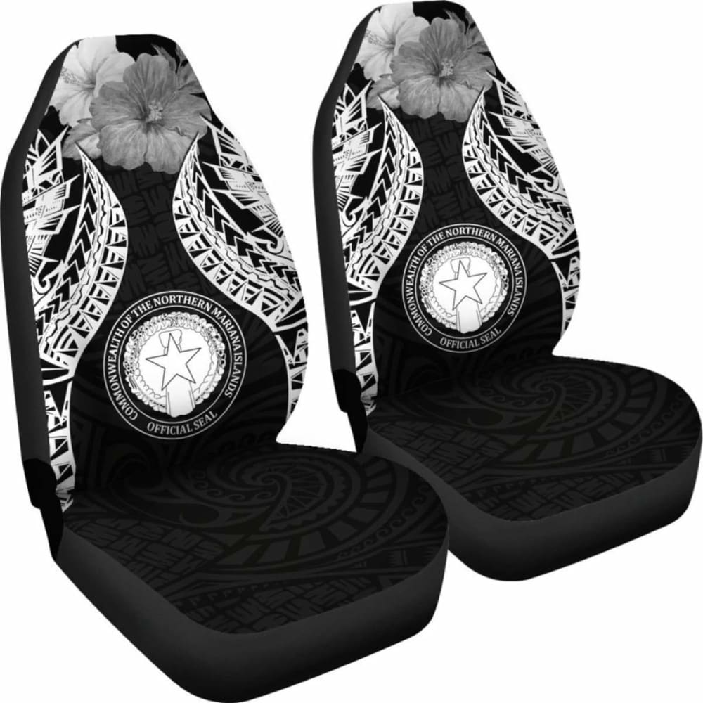 Northern Mariana Islands Polynesian Car Seat Covers Pride Seal And Hibiscus Black - 232125 - YourCarButBetter