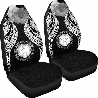 Northern Mariana Islands Polynesian Car Seat Covers Pride Seal And Hibiscus Black - 232125 - YourCarButBetter