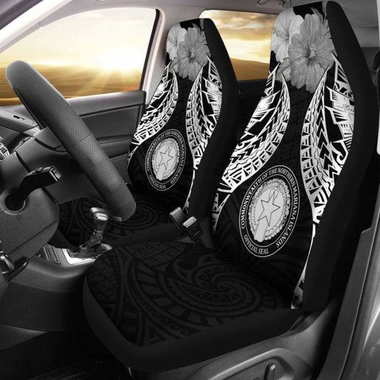 Northern Mariana Islands Polynesian Car Seat Covers Pride Seal And Hibiscus Black - 232125 - YourCarButBetter