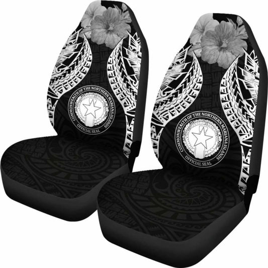Northern Mariana Islands Polynesian Car Seat Covers Pride Seal And Hibiscus Black - 232125 - YourCarButBetter