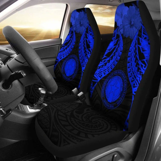 Northern Mariana Islands Polynesian Car Seat Covers Pride Seal And Hibiscus Blue - 232125 - YourCarButBetter
