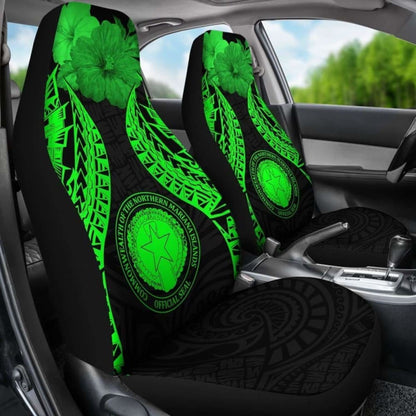 Northern Mariana Islands Polynesian Car Seat Covers Pride Seal And Hibiscus Green - 232125 - YourCarButBetter