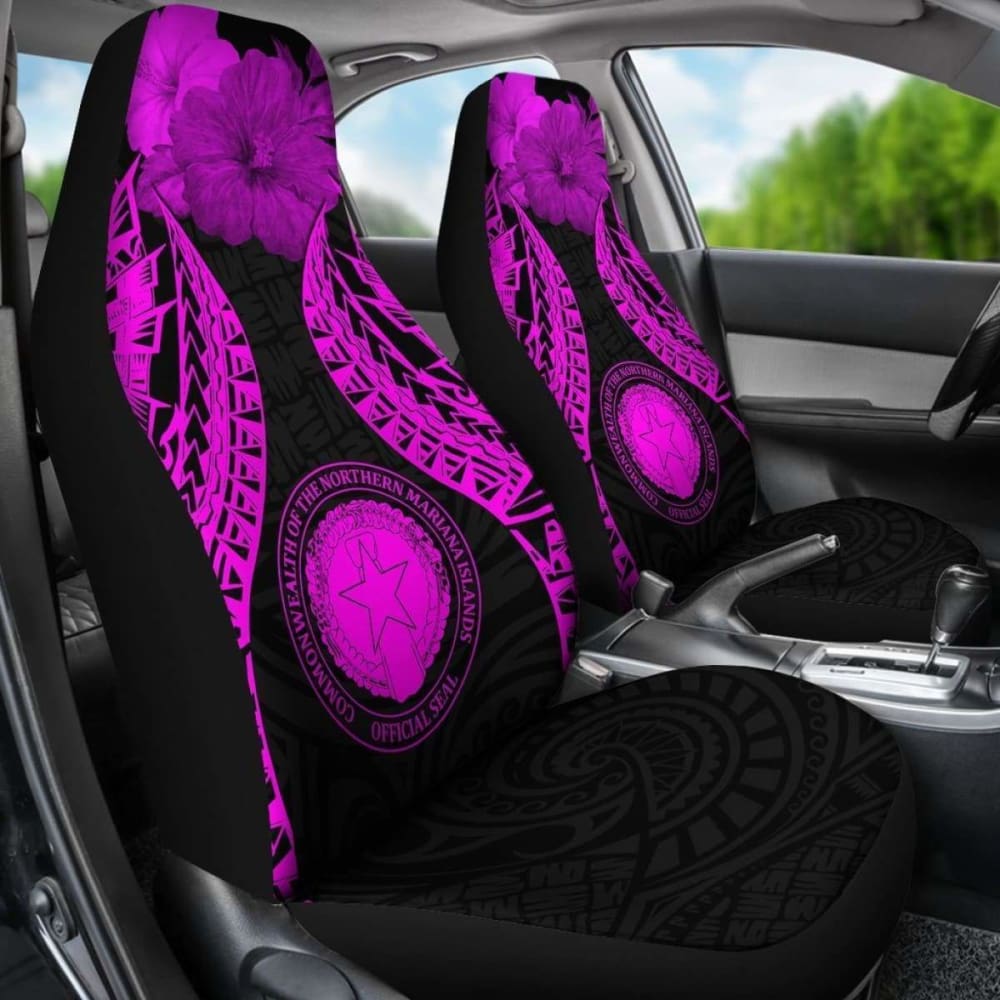 Northern Mariana Islands Polynesian Car Seat Covers Pride Seal And Hibiscus Pink - 232125 - YourCarButBetter