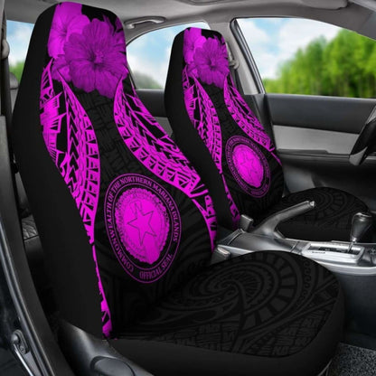 Northern Mariana Islands Polynesian Car Seat Covers Pride Seal And Hibiscus Pink - 232125 - YourCarButBetter