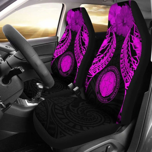 Northern Mariana Islands Polynesian Car Seat Covers Pride Seal And Hibiscus Pink - 232125 - YourCarButBetter