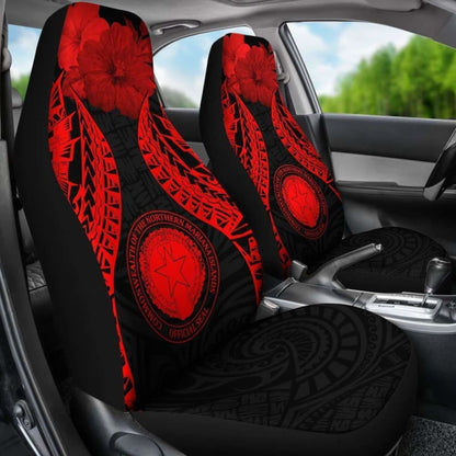 Northern Mariana Islands Polynesian Car Seat Covers Pride Seal And Hibiscus Red - 232125 - YourCarButBetter