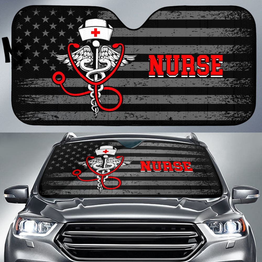 Nurse American Flag Red And White Symbol Car Auto Sun Shades 210401 - YourCarButBetter