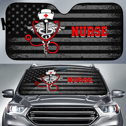 Nurse American Flag Red And White Symbol Car Auto Sun Shades 210401 - YourCarButBetter